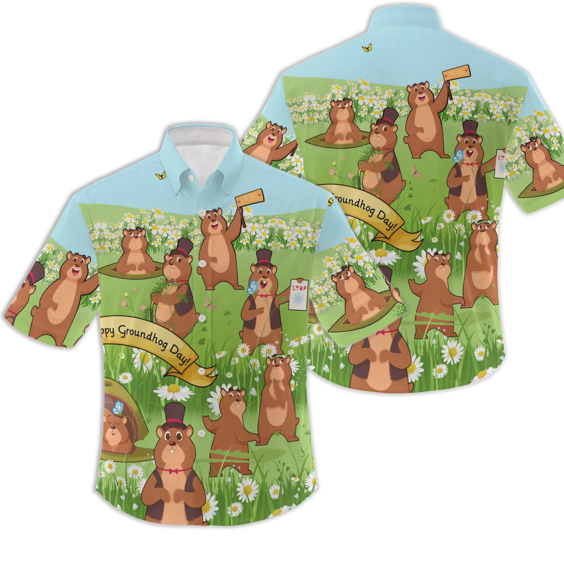 Groundhog Day Grass Flowers Shirt, Hawaiian Shirt, Cowboy Groundhog  Shirt