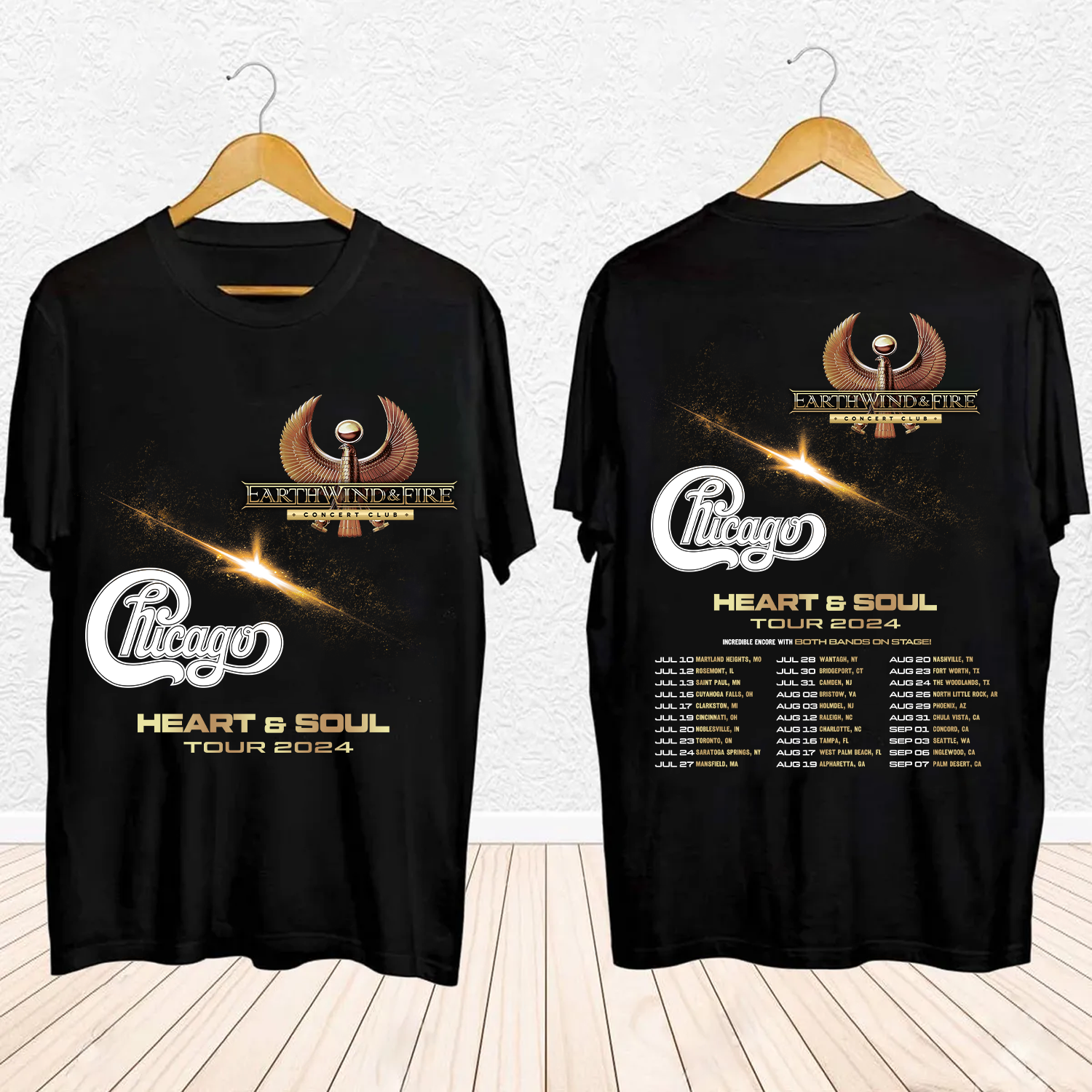 Earth Wind And Fire And Chicago Tour 2024 Double Sided Shirt