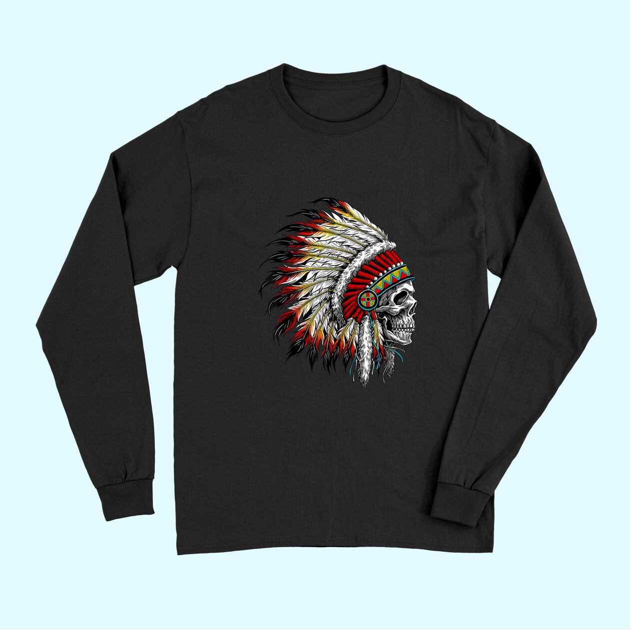 Native American Indian Chief Skull Motorcycle Headdress Long Sleeves