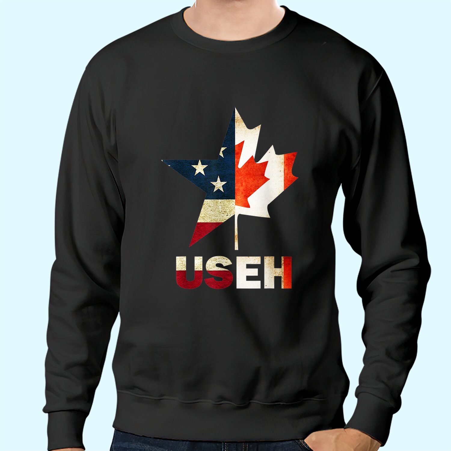 USEH Leaf Canadian American Flag Sweatshirt Canada USA Flag Gift Sweatshirt