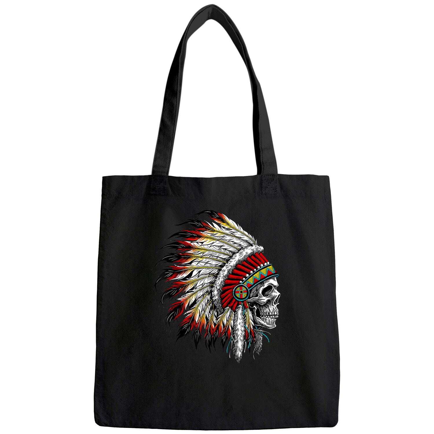 Native American Indian Chief Skull Motorcycle Headdress Tote Bag