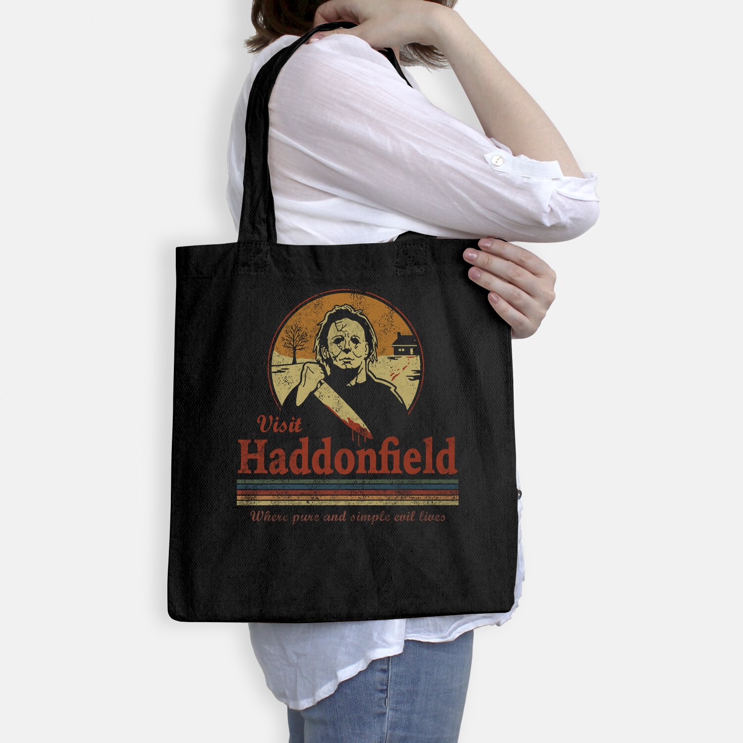 Visit Haddonfield New Halloween Michael Myers Mens Vintage Classic Tote Bag